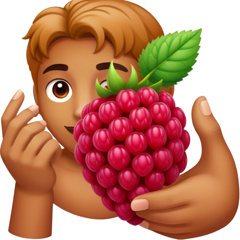A raspberry holds the world with its hand emoji