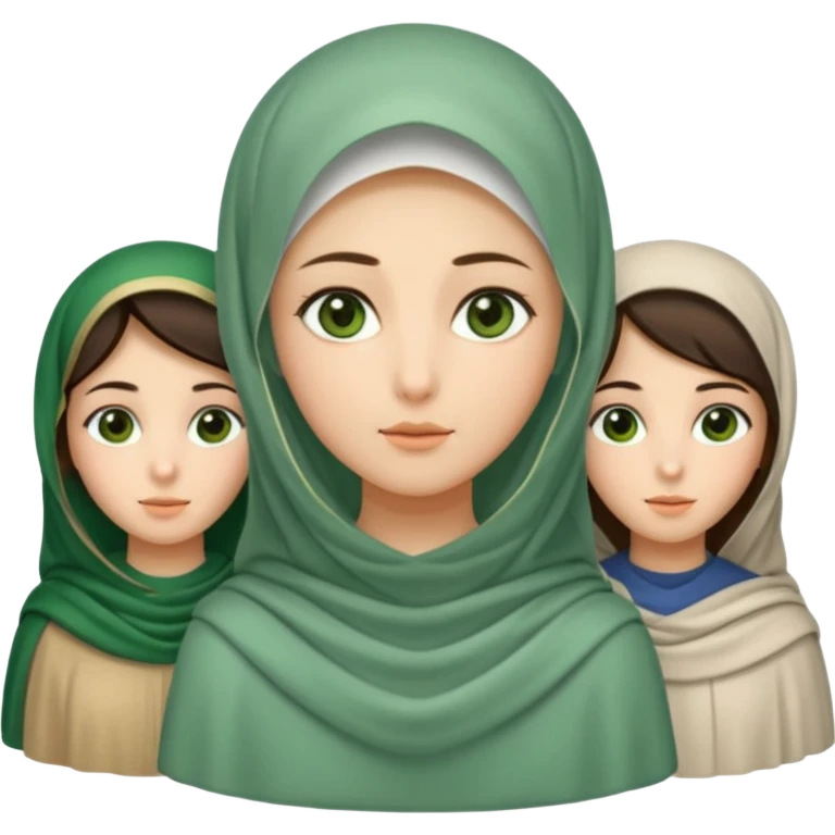 Three veiled girls, one of whom is tall and slightly brunette and has a slightly elongated face, the other is short, her face is oval and she has small eyes, her face is wheat to white, and the last one has an oval face and has beautiful green eyes. emoji