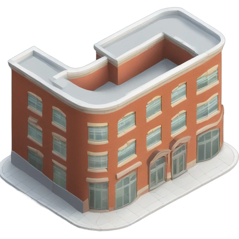 isometric redbrick curved single storey building emoji