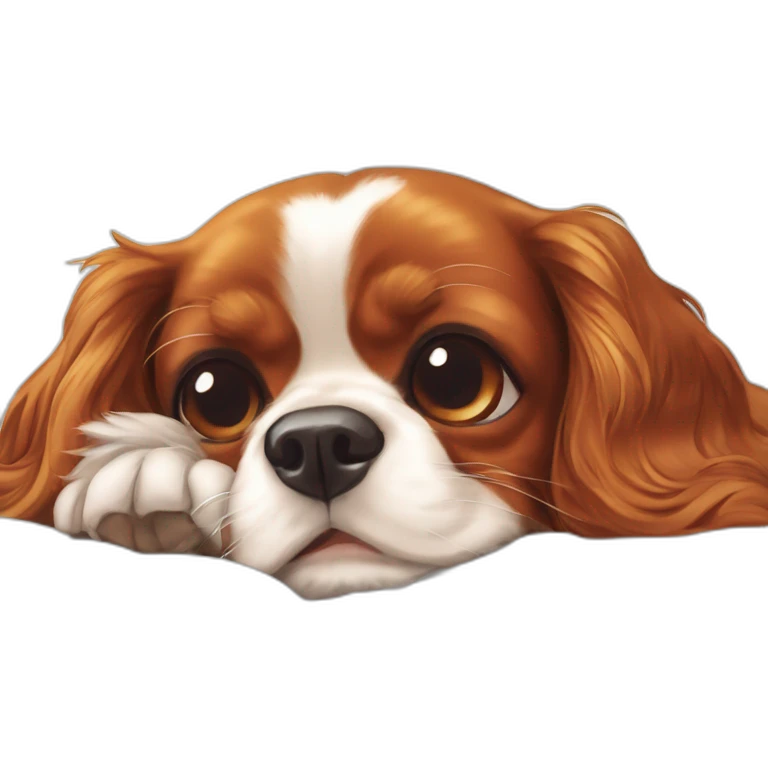 Dog Cavalier King Charles Spaniel on the bed, smiling emoji