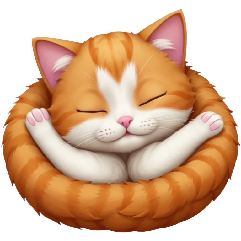 ginger and white small cat curled up with head upside down with eyes closed emoji