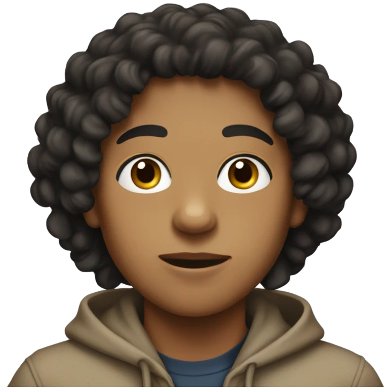 Mixed Tan boy with dark curls and a hoodie emoji