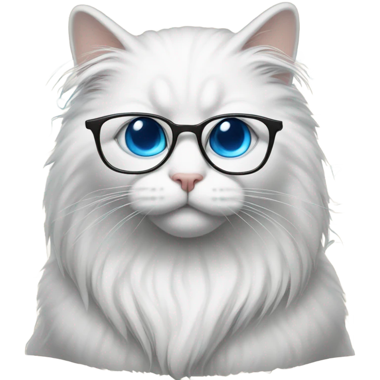 white long hair cat with blue eyes with glasses reading notes emoji