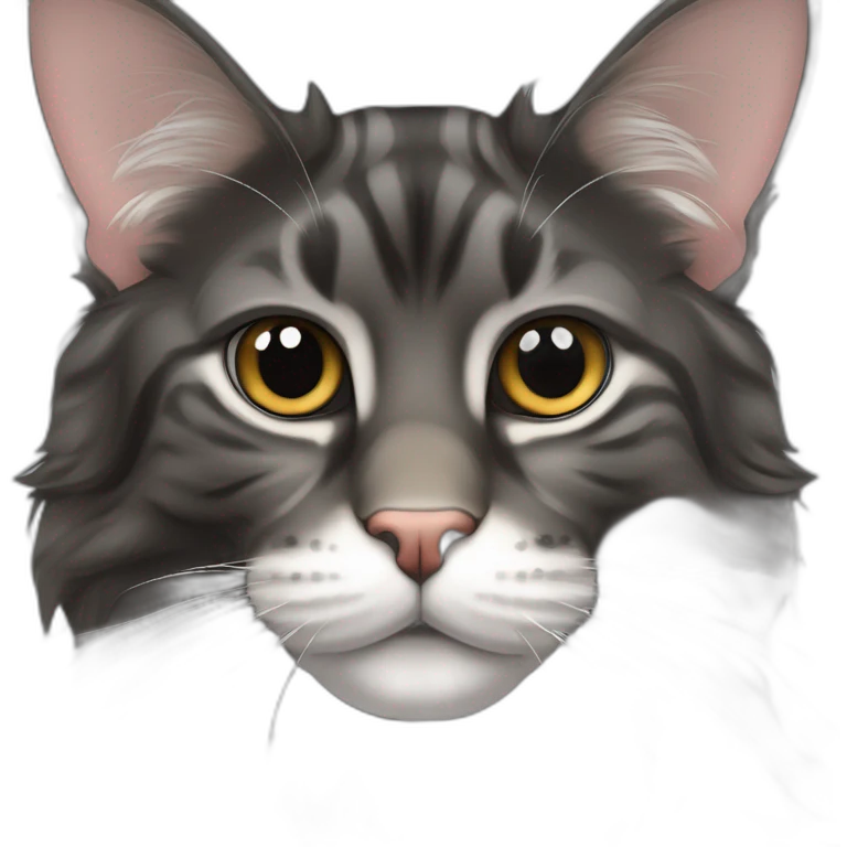 Main coon noir avec un ventre blanc et une tache blanche sur sa tete avec des coeurs a la place des yeux emoji