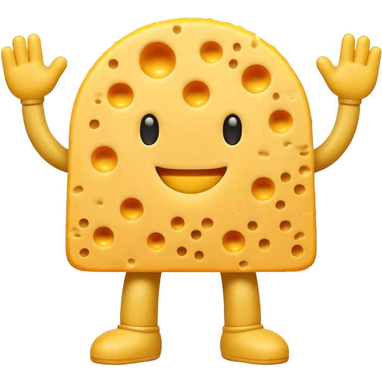 A cheese with arms and legs and gritted teethwith the arms being half circles emoji