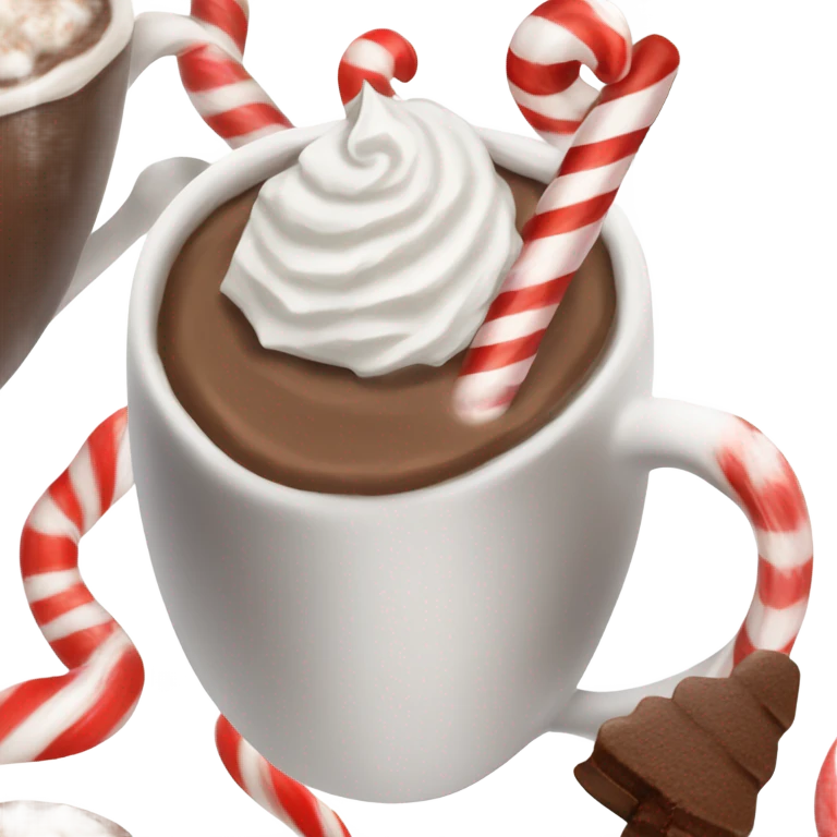 Hot cocoa with whip cream  and a peppermint stick  emoji