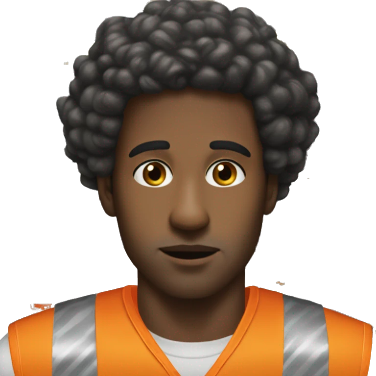 sad Black Male with Small Afro from Home Depot wearing orange pro loader vest pushing orange home depot carts emoji