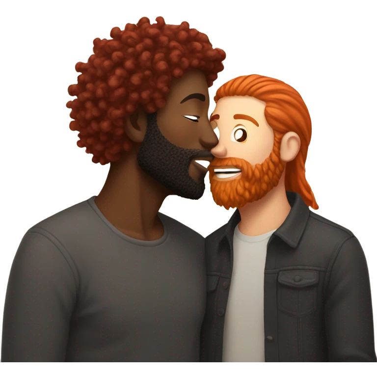Man with red hair kisses black man with beard and short dread locks emoji