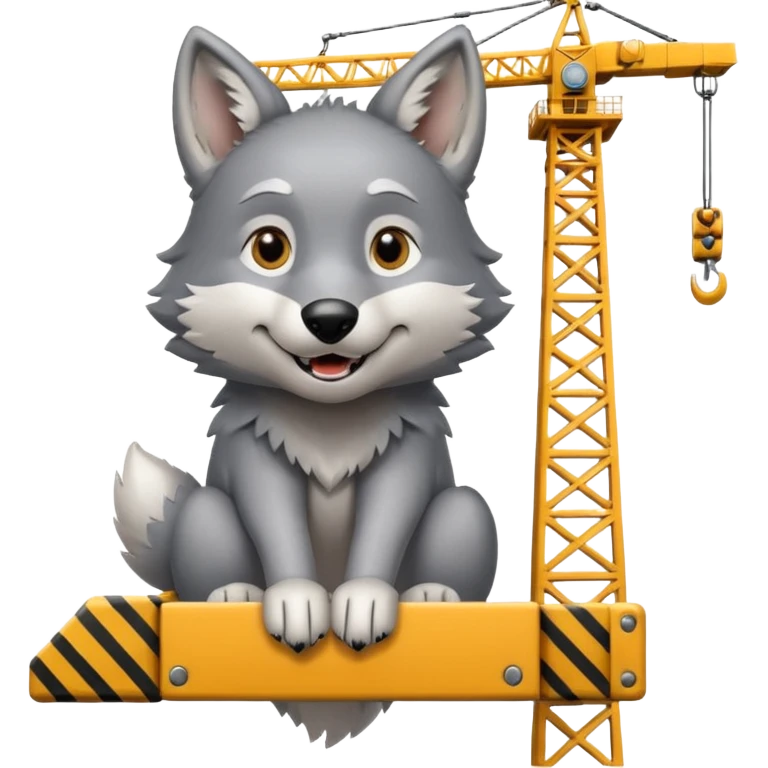  a joyful gray wolf sits on a tower crane and controls it with his paws emoji