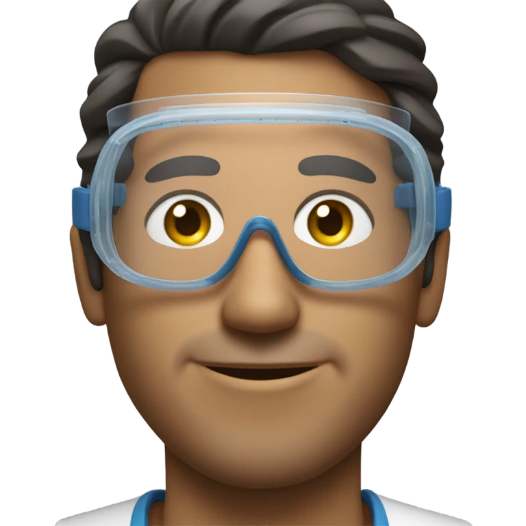 face of latin american man smiling with clear protective and work protection gogles glasses emoji