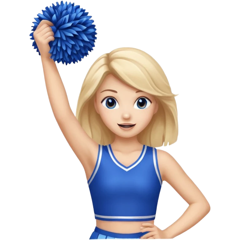 football cheerleader, holding a cheering pom, blue emoji