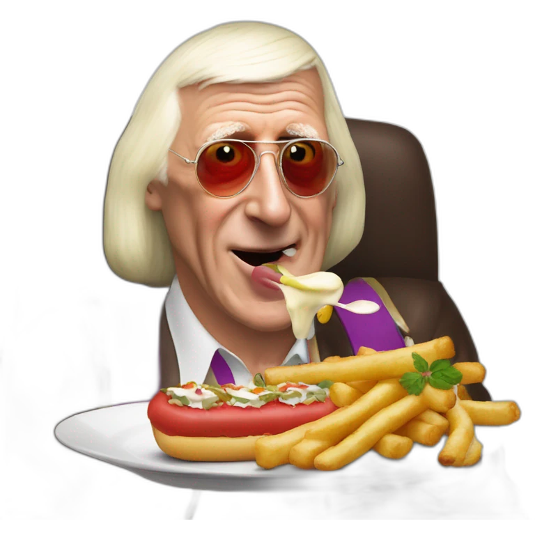 Sir Jimmy Savile is obese eating a saveloy wonderful emoji