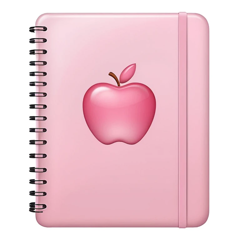 regular notebook, very light pink, closed, rounded corners, soft shading, apple emoji inspired emoji