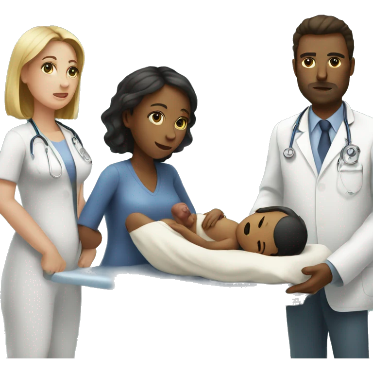 a woman gives birth and doctors stand nearby emoji