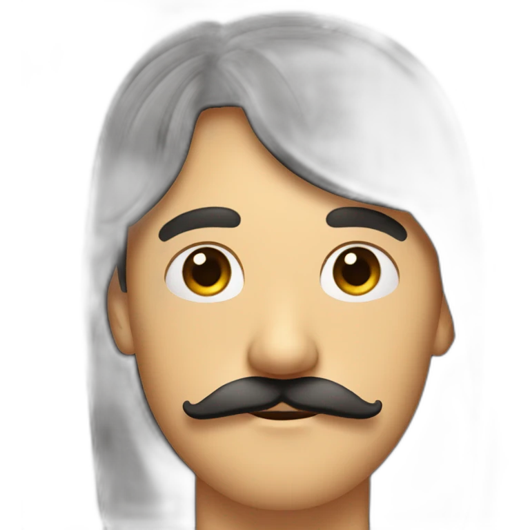 A man with side bangs and a mustache in the form of a square under his nose emoji