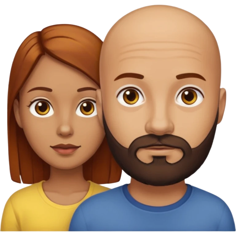 Couple. A bald man with dark brown beard and a girl with light skin. She has dark yellow brown auburn hair. Different skincolor. She has very light skin. emoji