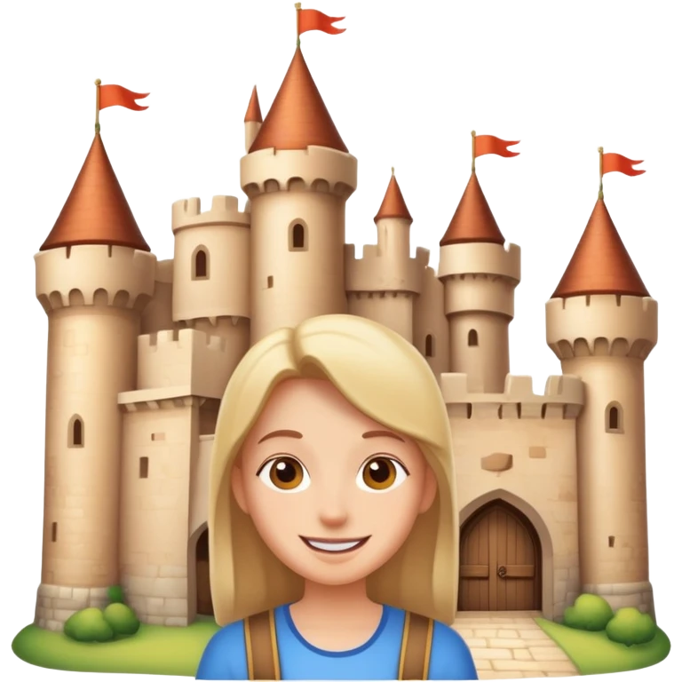 person visiting a castle, cheerful expression emoji