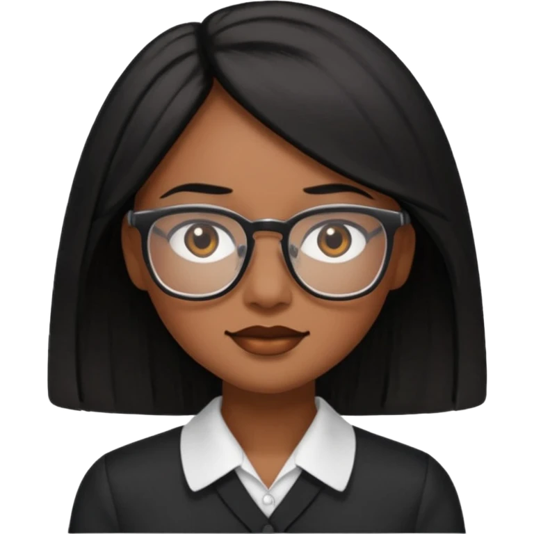 Cor da pele parda óculos um pouco quadrado cabelos longos e preto roupas blusinhas de manga curta emoji