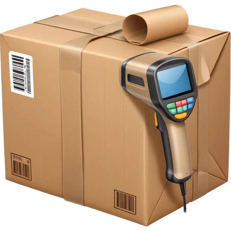 barcode scanner and a package symbolizing tracking in logistics emoji