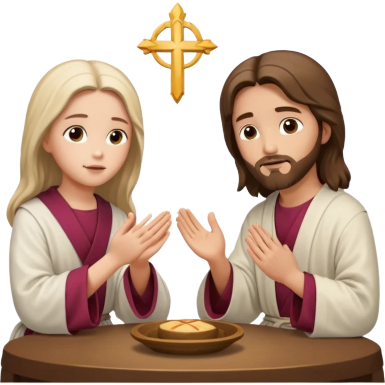 jesus en la mesa orando con una adolescente emoji