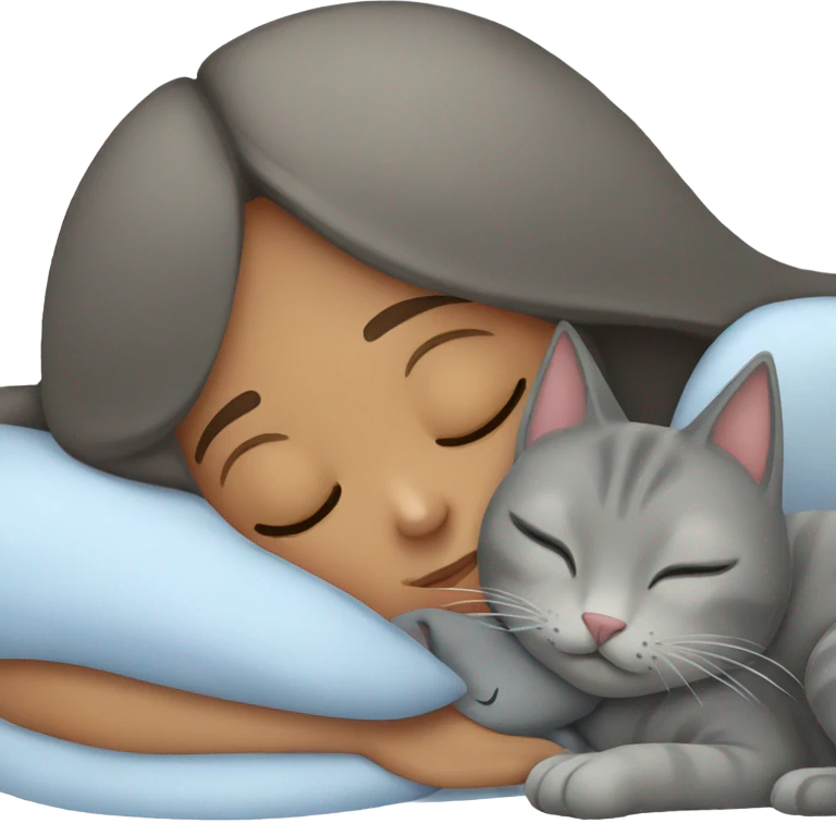 sleeping girl and grey cat emoji