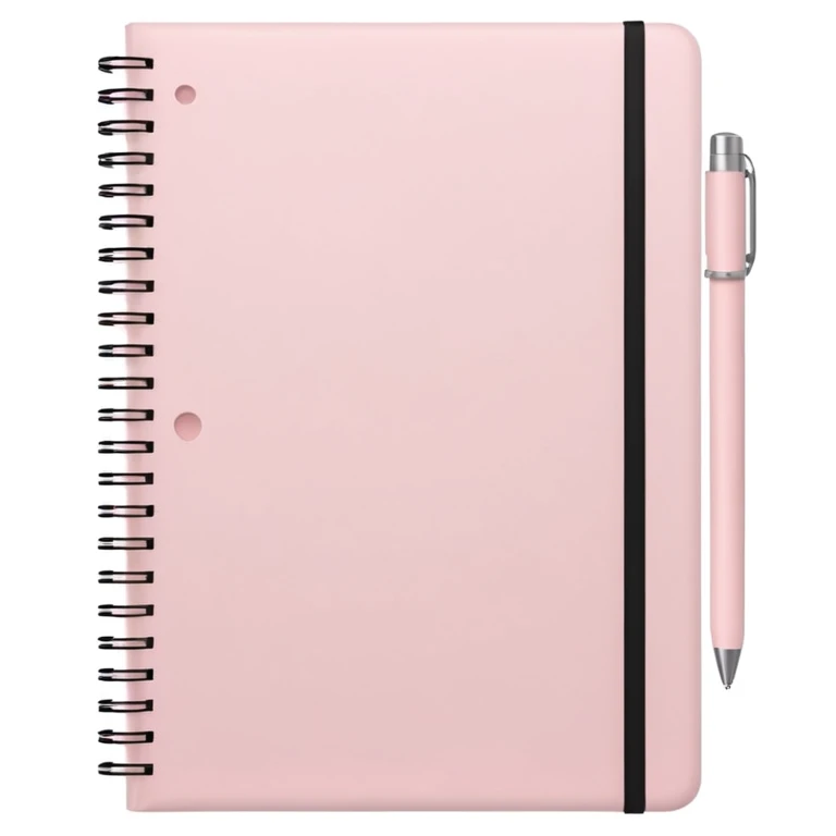 regular notebook, very pale pink cover, no marbled pattern, closed, simple icon, subtle apple emoji style emoji