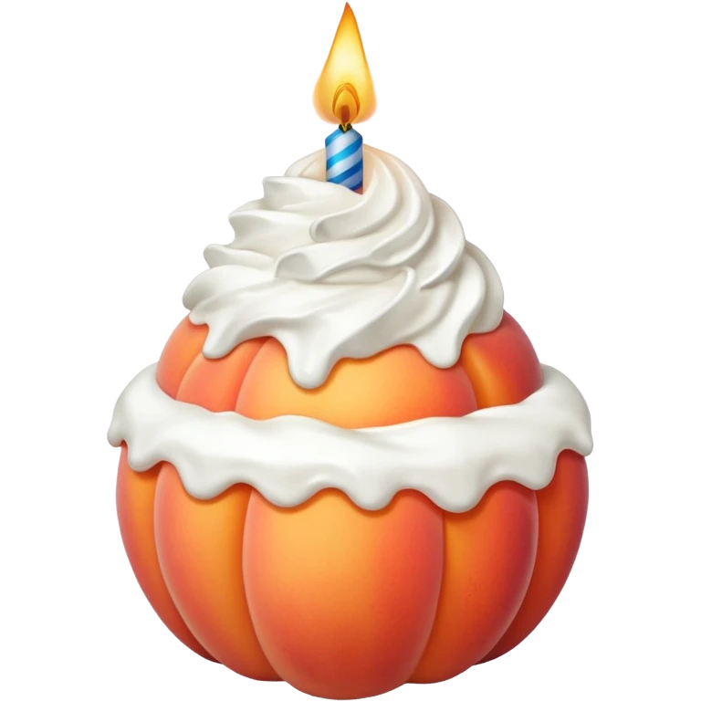 Peach covered with whipped cream and a birthday candle on it emoji