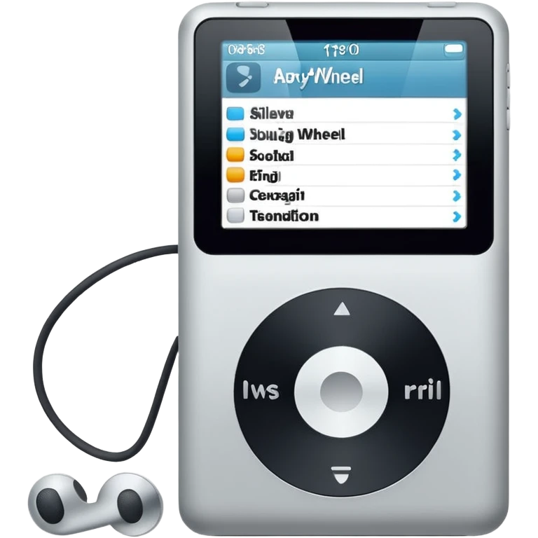 iPod Classic, front view, showing the click wheel and screen, minimal details emoji