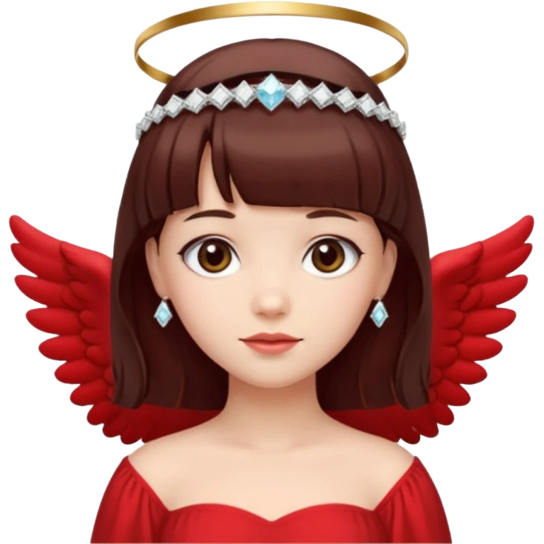  فرشته با موی چتری و لباس قرمز و موی خرمایی تیره و سربند الماس emoji