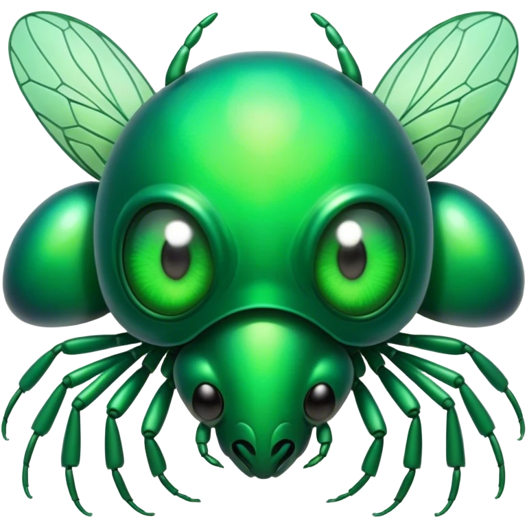 Cinematic Noble Green Bugdie Portrait Emoji, Poised and regal, with a tiny, delicate build and a vibrant, well-detailed emerald exoskeleton, deep-set soulful multifaceted eyes, Simplified yet sharp and sophisticated features, highly detailed, glowing with a soft, dignified glow, high shine, intelligent and alert, stylized with an air of miniature majesty, focused and attentive, soft glowing outline, capturing the essence of a watchful and confident insect, so majestic it feels as though it could scuttle out of the screen with effortless authority! emoji