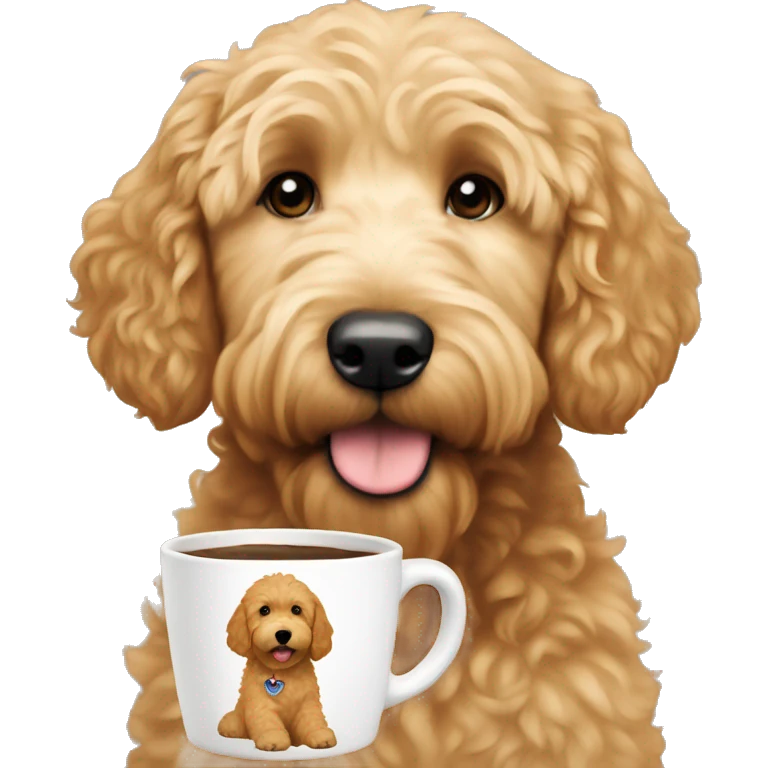 Golden doodle with pup cup emoji