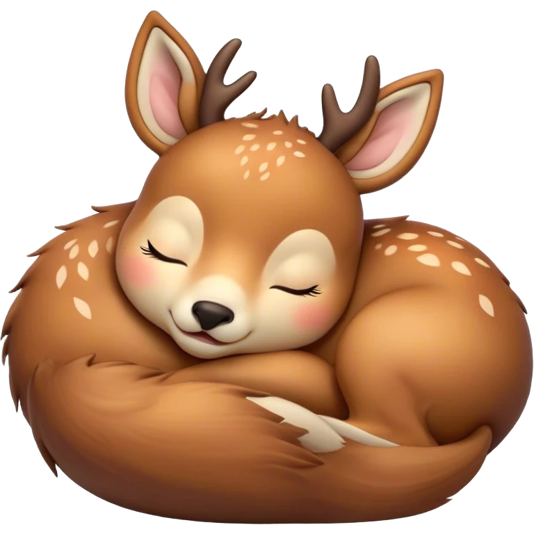 Meme-Worthy Cute Sleeping Deer Portrait Emoji, Head resting peacefully with a contented smile, showcasing a delicate, slender build and a luxuriously soft Fur, eyes shut in a serene, restful nap, Simplified yet hilariously adorable features, highly detailed, glowing with a soft, drowsy light, high shine, relaxed and utterly lovable, stylized with an air of playful laziness, bright and heartwarming, soft glowing outline, capturing the essence of a comically sleepy deer, so meme-worthy it feels like it could instantly become the next viral sensation of adorable woodland slumber! emoji