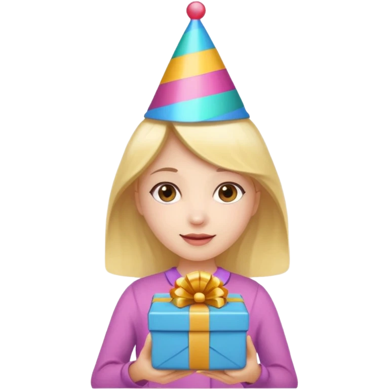 🥳🎀 kafasında tok olan elinde hediye olan bir kız emoji
