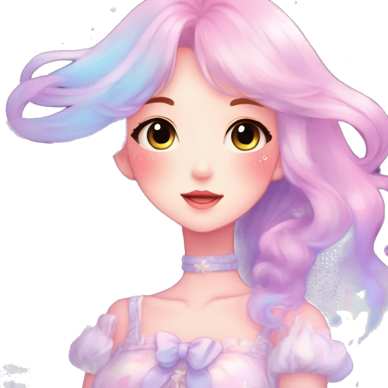 Gorgeous pastel anime style lady blushing nebula gradient sparkle face ...