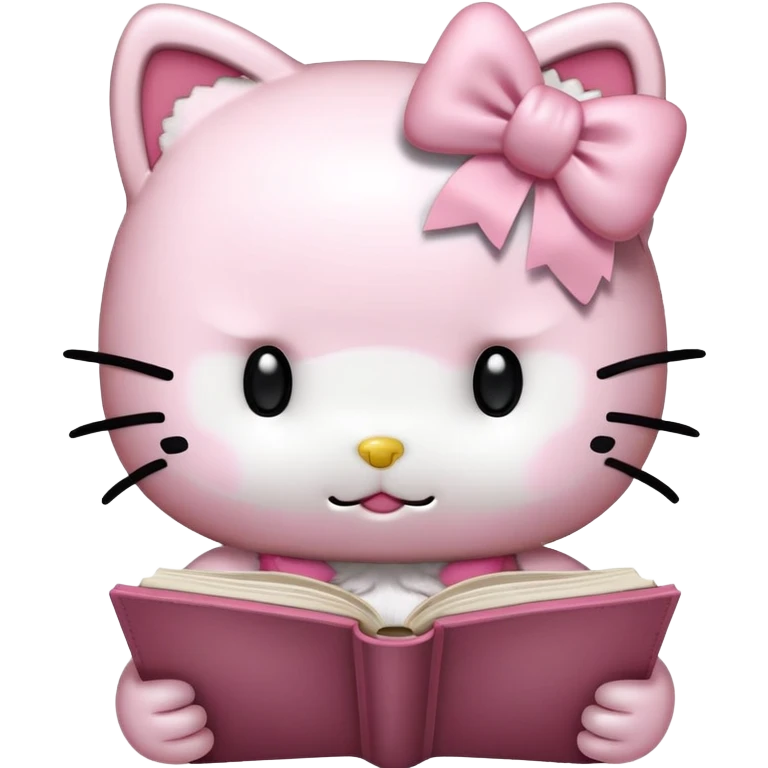 Happy hello kitty with a light pink bow reading a book emoji