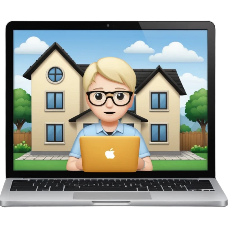 3rd emoji, but I want a blob to be inside thethat house, working in mac laptop, which is seen from window emoji