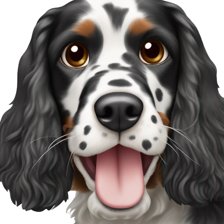 black and white english cocker spaniel with nose spots and open mouth emoji