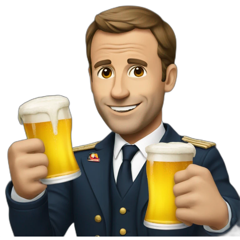 Macron with a beer emoji