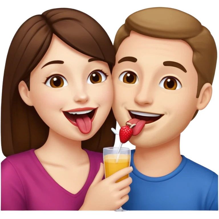 A woman licking a man happily emoji