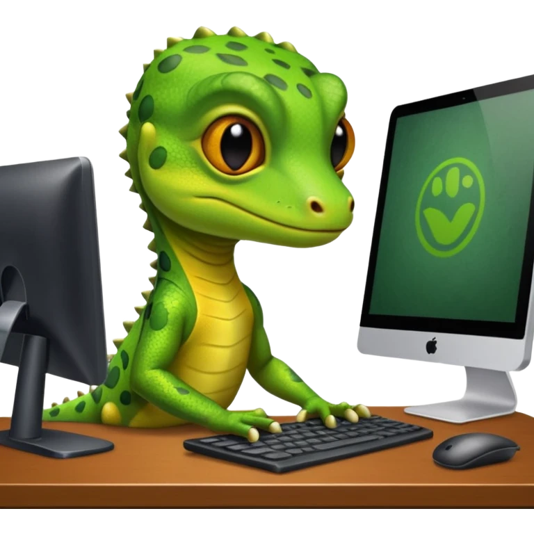gecko with desktop computer works deeply emoji