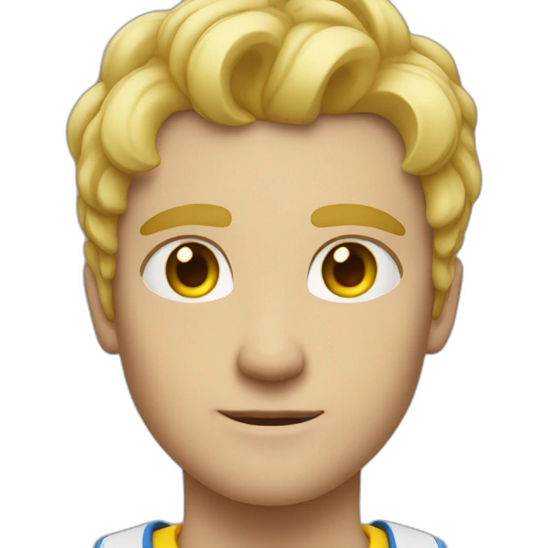 a man blond hair, blue eyes, a yellow aura around him emoji