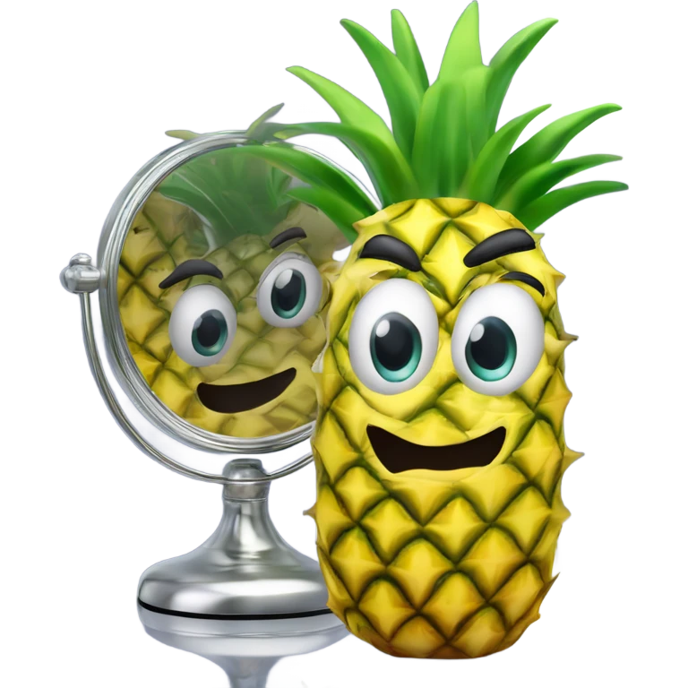 3D elegant pineapple🍍  with big shiny eyes 👀 pineapple holds mirror with its reflection 🪞🍍 emoji