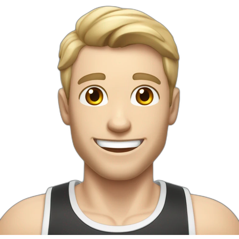 Joyful Celebrating victory Pale skinned Fit Man With the biceps and dark brown hair in black shirt, gray sports shorts and white Sneakers emoji