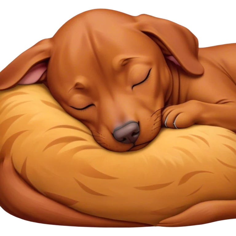 Meme-Worthy Cute Sleeping Vizsla Portrait Emoji, Head resting peacefully with a contented smile, showcasing a sleek, athletic build and a luxuriously soft rust and gold Fur, eyes shut in a serene nap, Simplified yet hilariously adorable features, highly detailed, glowing with a soft, drowsy light, high shine, relaxed and utterly lovable, stylized with an air of playful laziness, bright and heartwarming, soft glowing outline, capturing the essence of a comically sleepy companion, so meme-worthy it feels like it could instantly become the next viral sensation of adorable slumber! emoji