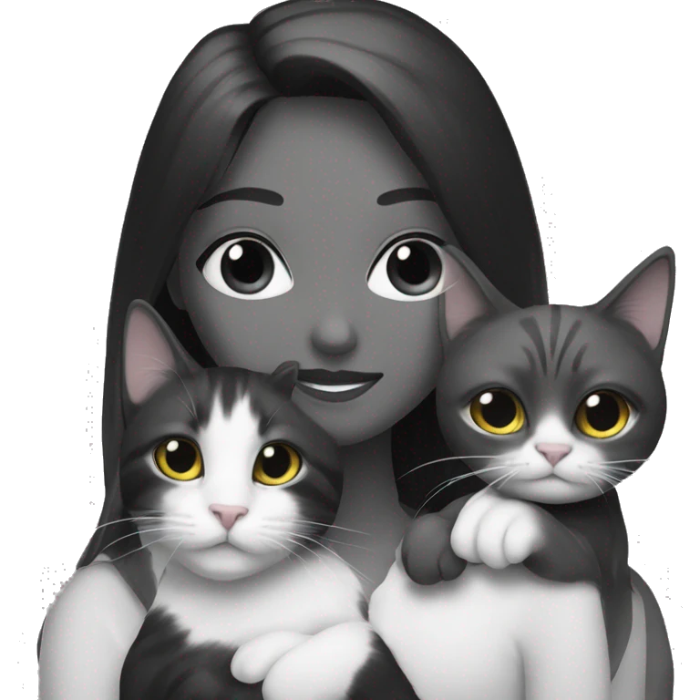 Cat black and white with a girl emoji