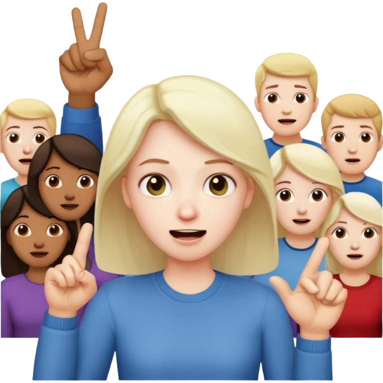 A person in the front row feeling scared, with the audience HAPPY AND POINTING FINGER. emoji