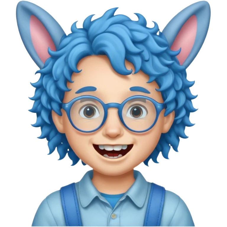 kid with teeth braces bunny eared blue haired curly big teeth and glassess emoji