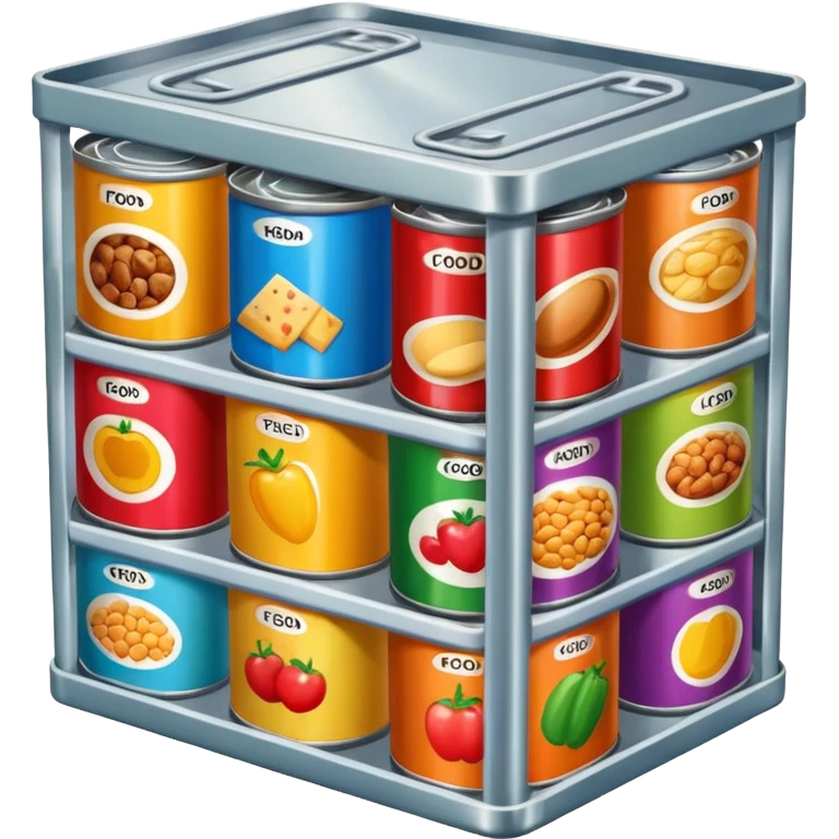 a box labeled food filled with canned food emoji