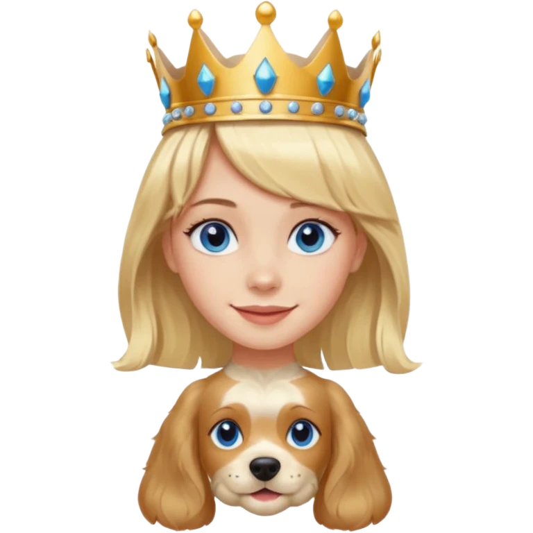 simple Blonde girl with bangs and blue eyes, and a simple crown. giving cockerspaniel energy head only emoji
