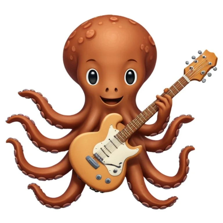 happy octopus with multiple arms playing guitar emoji